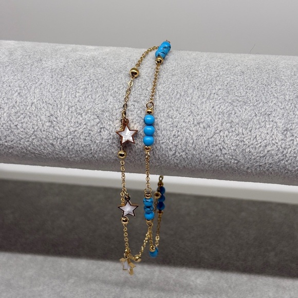 Jewelry - Gold-Plated Stainless Steel Anklets - Star and turquoise Design
10”
New,